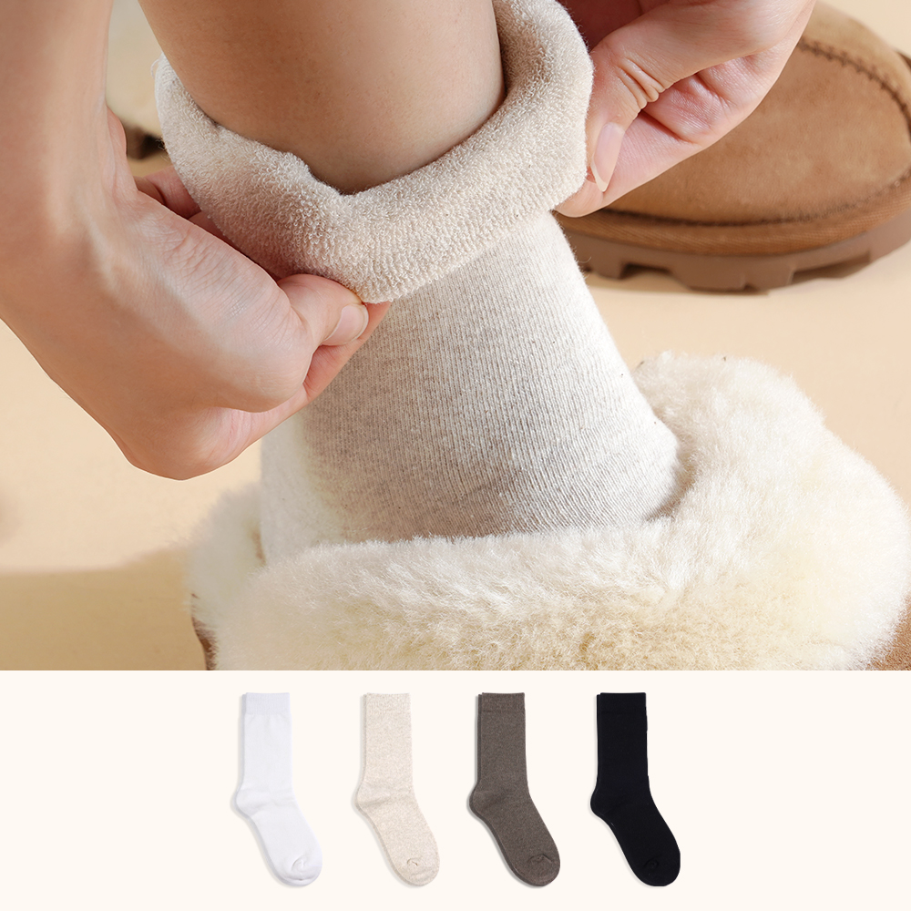삭피엔스 얇지만 따뜻한 여자 면 기모 겨울 무지 긴 양말 세트 제품 이미지