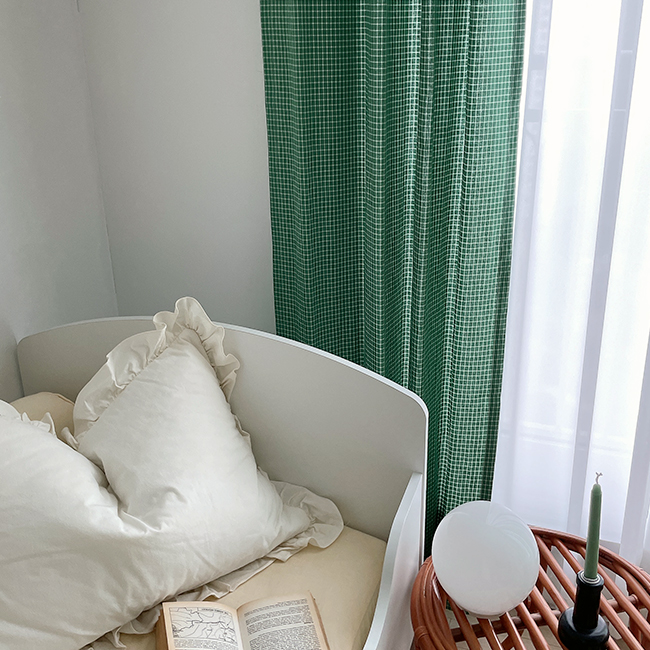 그린 체크 아이방 커튼 s - 104×150 핀스타일