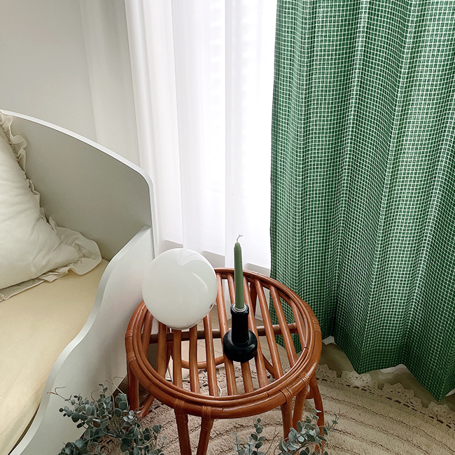 그린 체크 아이방 커튼 s - 104×150 핀스타일