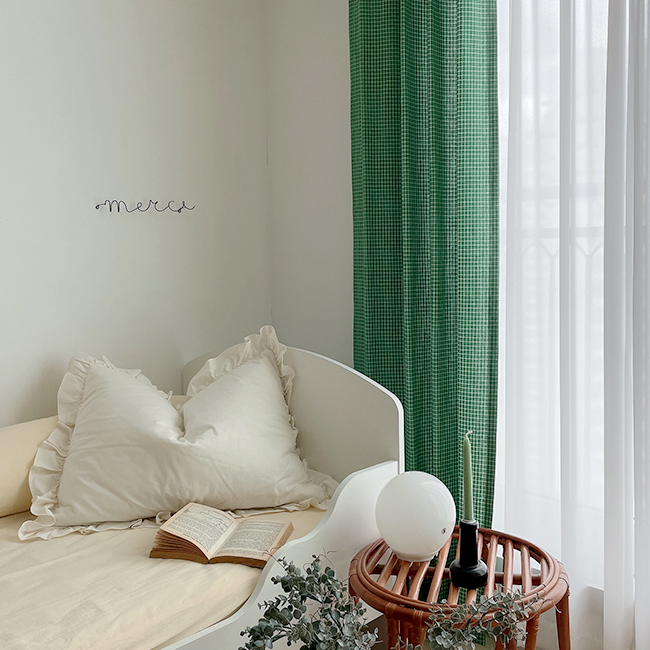 그린 체크 아이방 커튼 s - 104×150 핀스타일