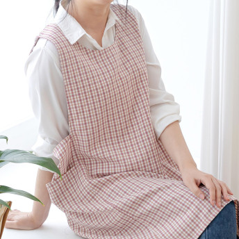 데코에버 찰랑 로맨틱체크 어린이집 선생님 앞치마 롱사이즈 원피스앞치마 옆주머니 요양보호사