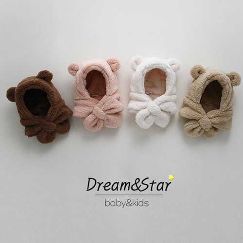 꿈과별 폴러베어 모자머플러 유아털모자 아기목도리 귀달이 겨울 방한모