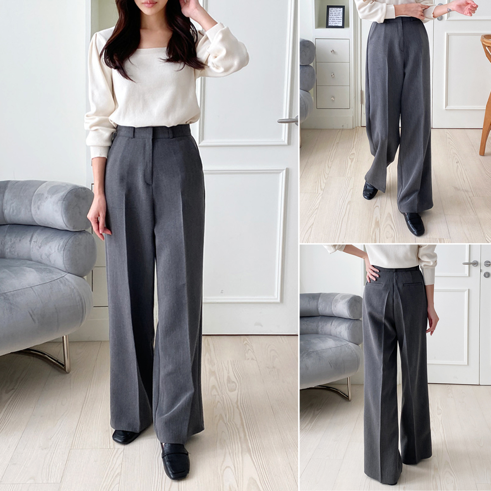 모던 하이웨스트 와이드 슬랙스 여성 와이드팬츠 여자 슬랙스 통바지 정장 차콜 그레이
