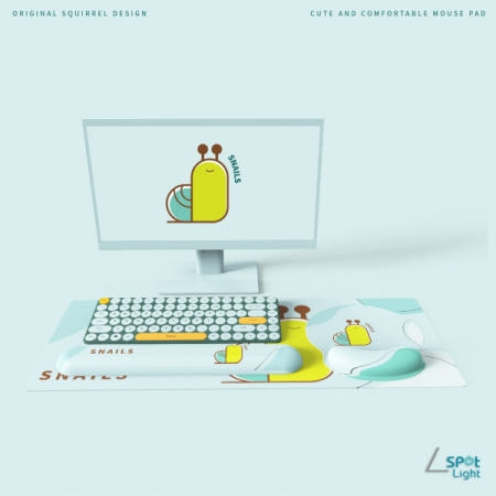 스포트라이트 달팽이 손목보호 마우스 패드 키보드 손목받침대 팜레스트 장패드 데스크탑 3in1 세트
