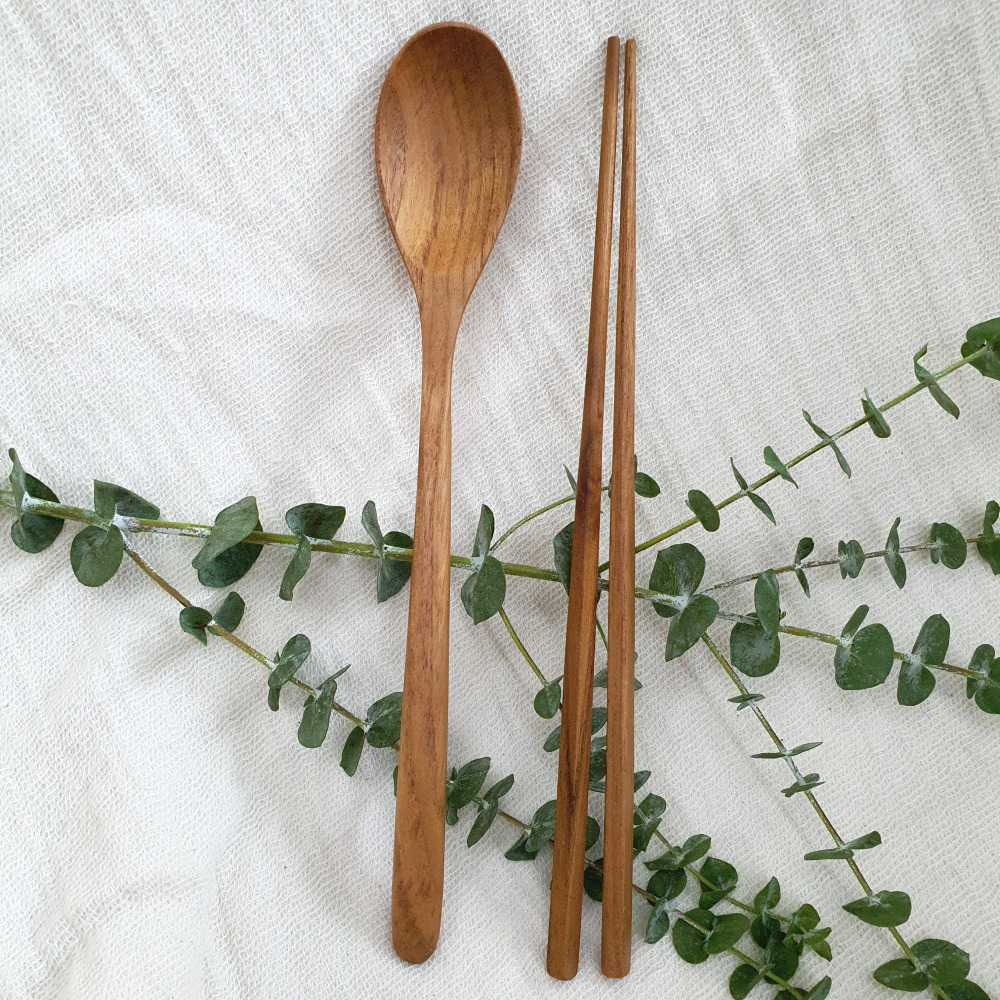 모어우드 티크 나무 숟가락 젓가락 수저세트