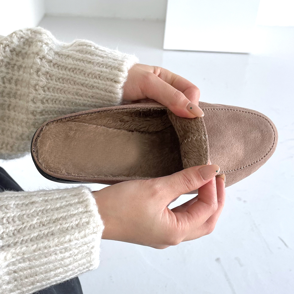 발편한슬리퍼 통굽 키높이 겨울 여성 사무실슬리퍼 털안감 스웨이드 퍼 블로퍼 5cm - 상세 이미지 2