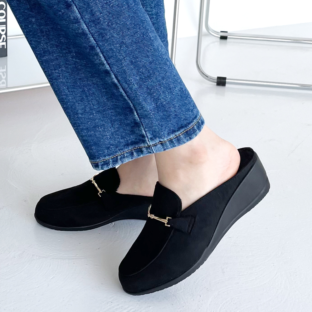 발편한슬리퍼 통굽 키높이 겨울 여성 사무실슬리퍼 털안감 스웨이드 퍼 블로퍼 5cm