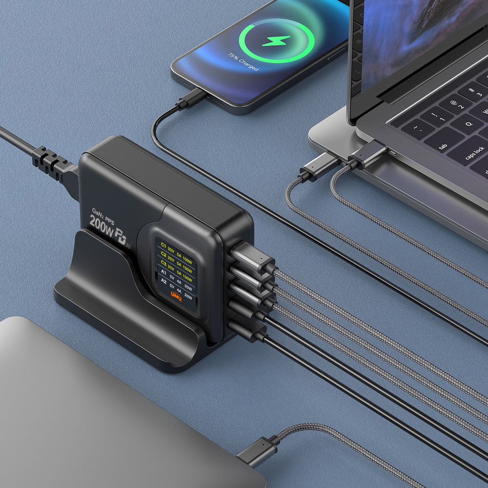 200W 디스플레이 PD USB C타입 PPS 노트북 고속멀티 GAN충전기 LCD220W