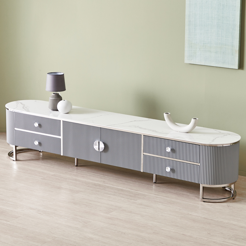 [방문설치] 이레나 세라믹 스테인레스 2단 거실장 2200x400x480mm, 스카이블루