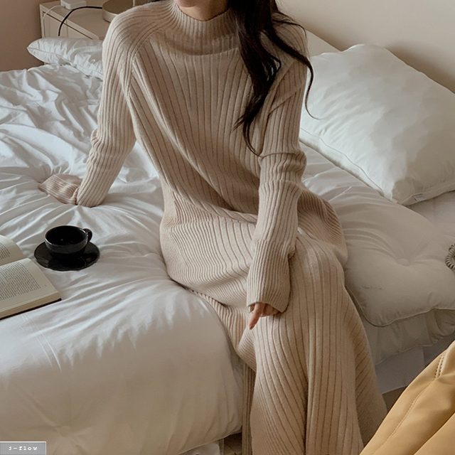 폴리드 니트 맥시 반폴라 골지 울 롱원피스 5col 가을 겨울 루즈핏 부드러운 제이플로우