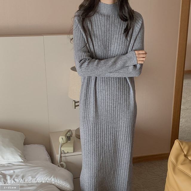 폴리드 니트 맥시 반폴라 골지 울 롱원피스 5col 가을 겨울 루즈핏 부드러운 제이플로우