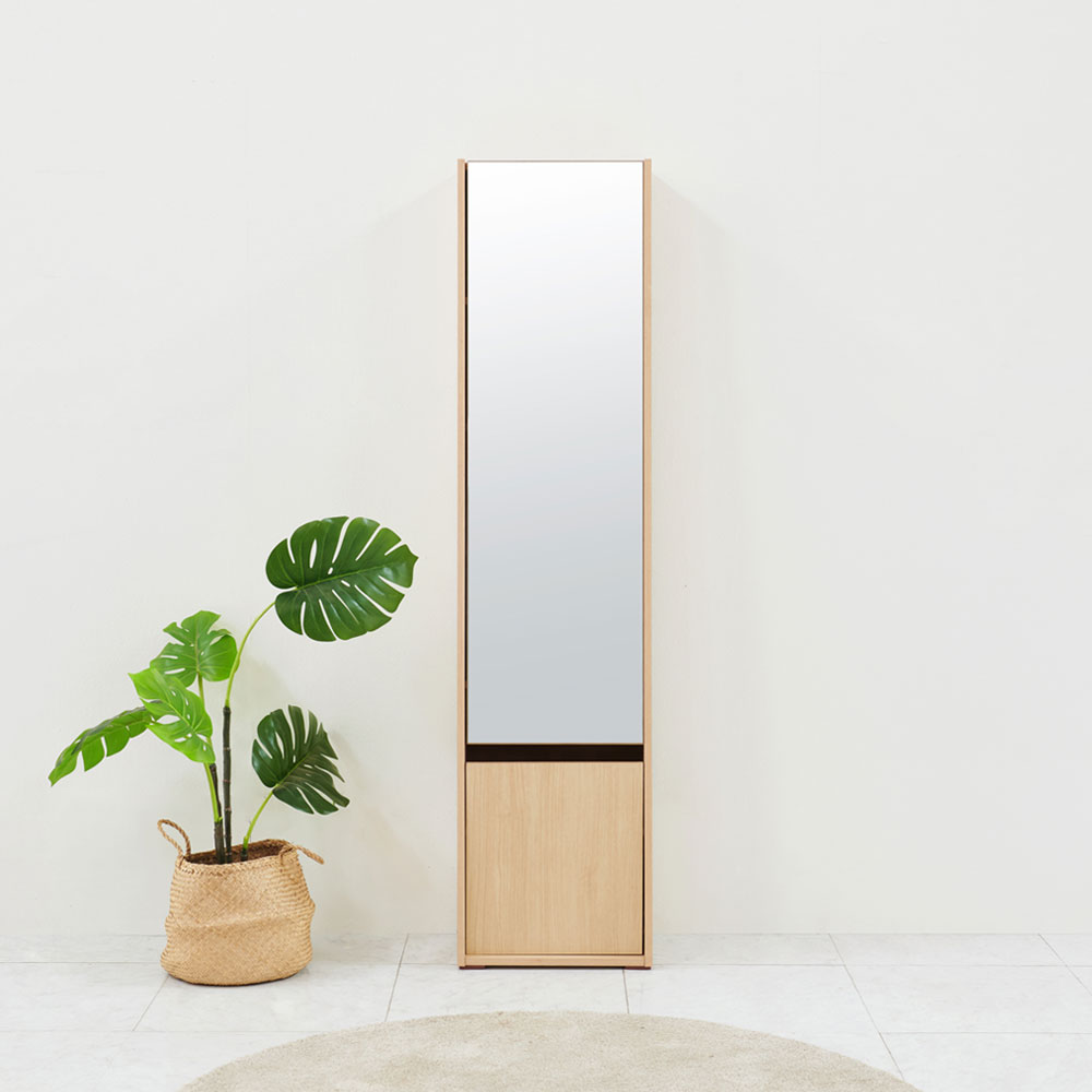 올굿퍼니처 보노 슬라이딩 전신 거울 수납 도어형 라이트오크, 400x295x1650