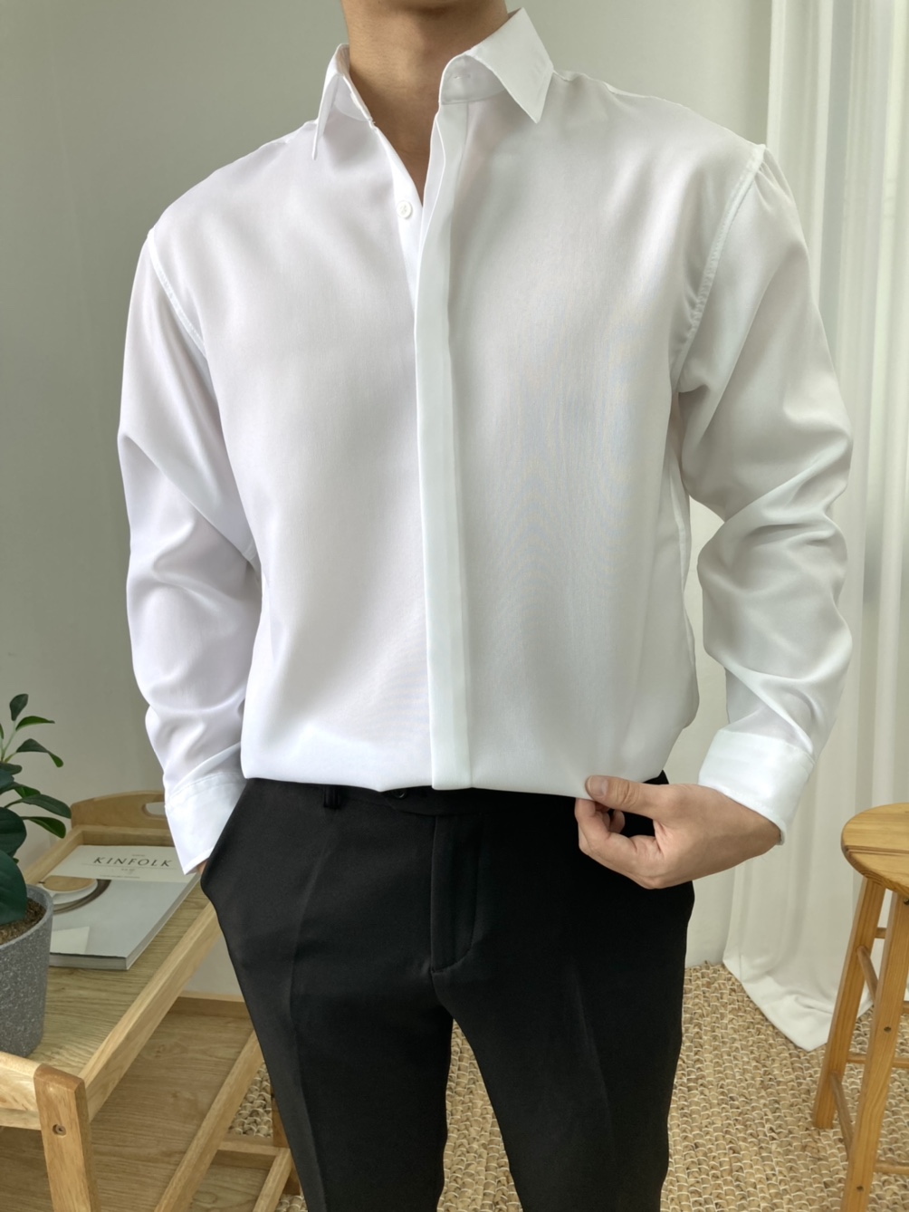 남자셔츠 구김없는 링클프리 히든버튼 세미오버핏 남성남방 / 8color - 상세 이미지 2