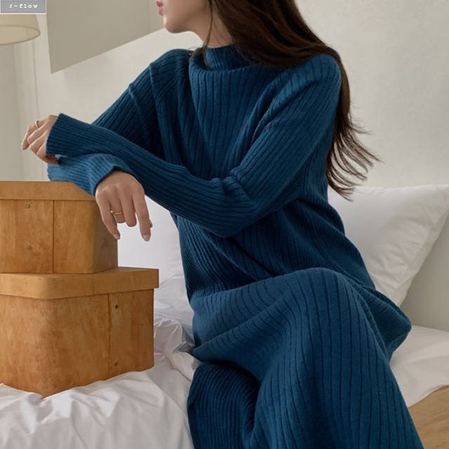 반폴라 니트 원피스 모델 컷