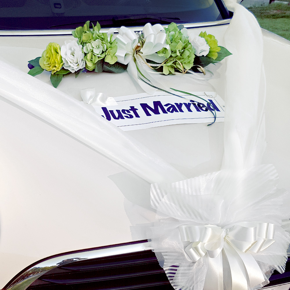 감성 웨딩카장식 꾸미기 셀프 리본 자동차 플라워 면사포 일자꽃 핑크 이미지 2