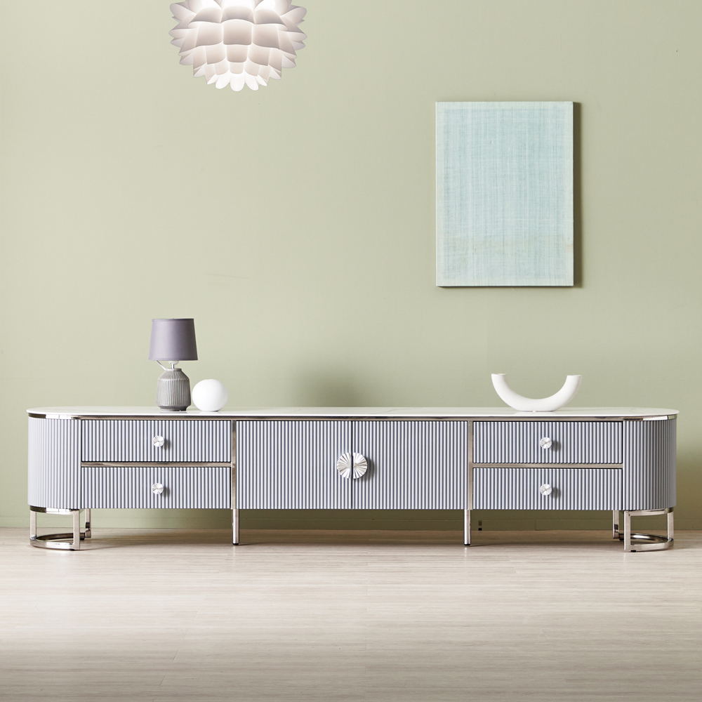 [방문설치] 이레나 세라믹 스테인레스 2단 거실장 TV다이 TV장 2200x400x480mm, 스카이블루