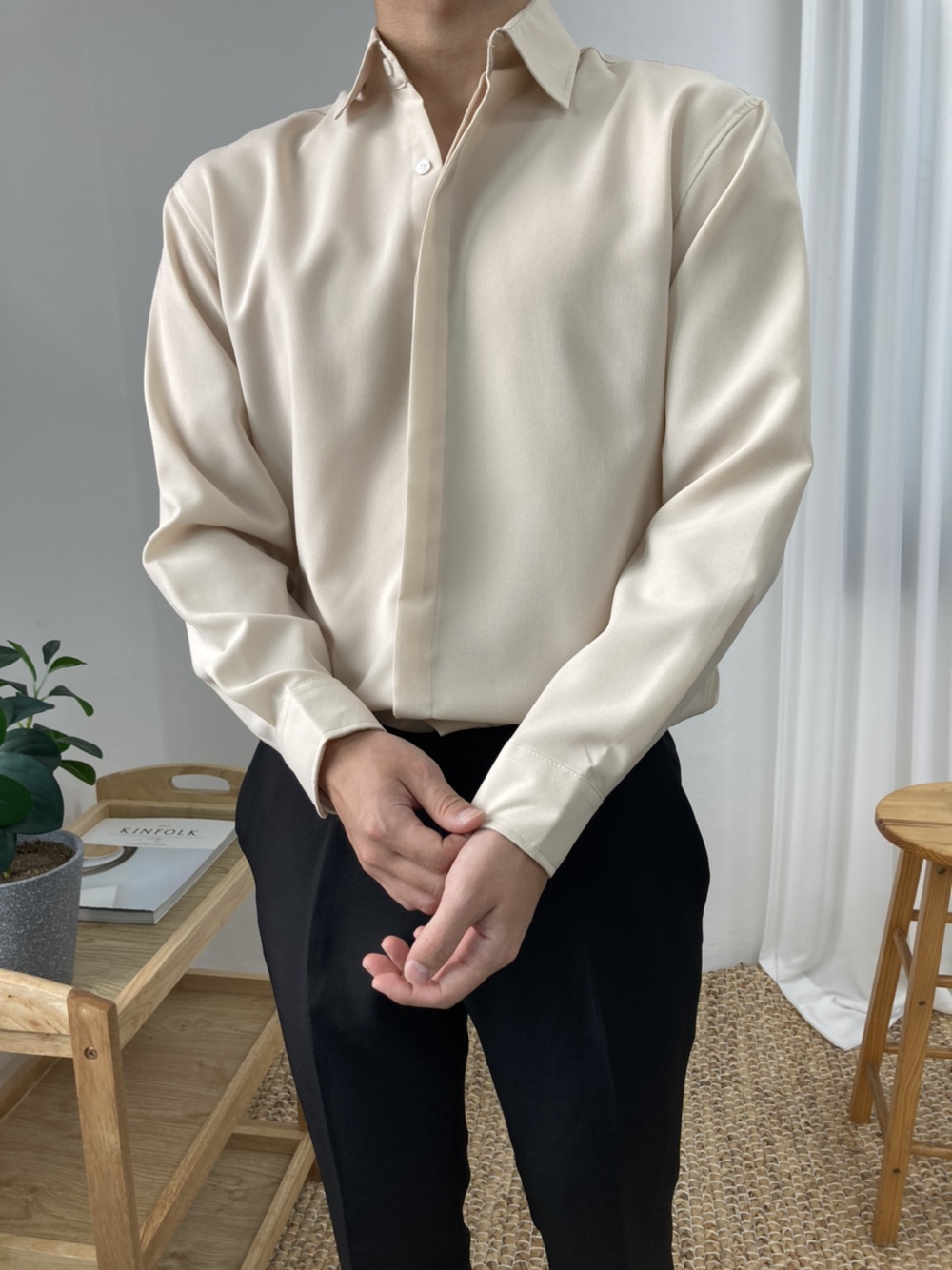 남자셔츠 구김없는 링클프리 히든버튼 세미오버핏 남성남방 / 8color - 상세 이미지 4