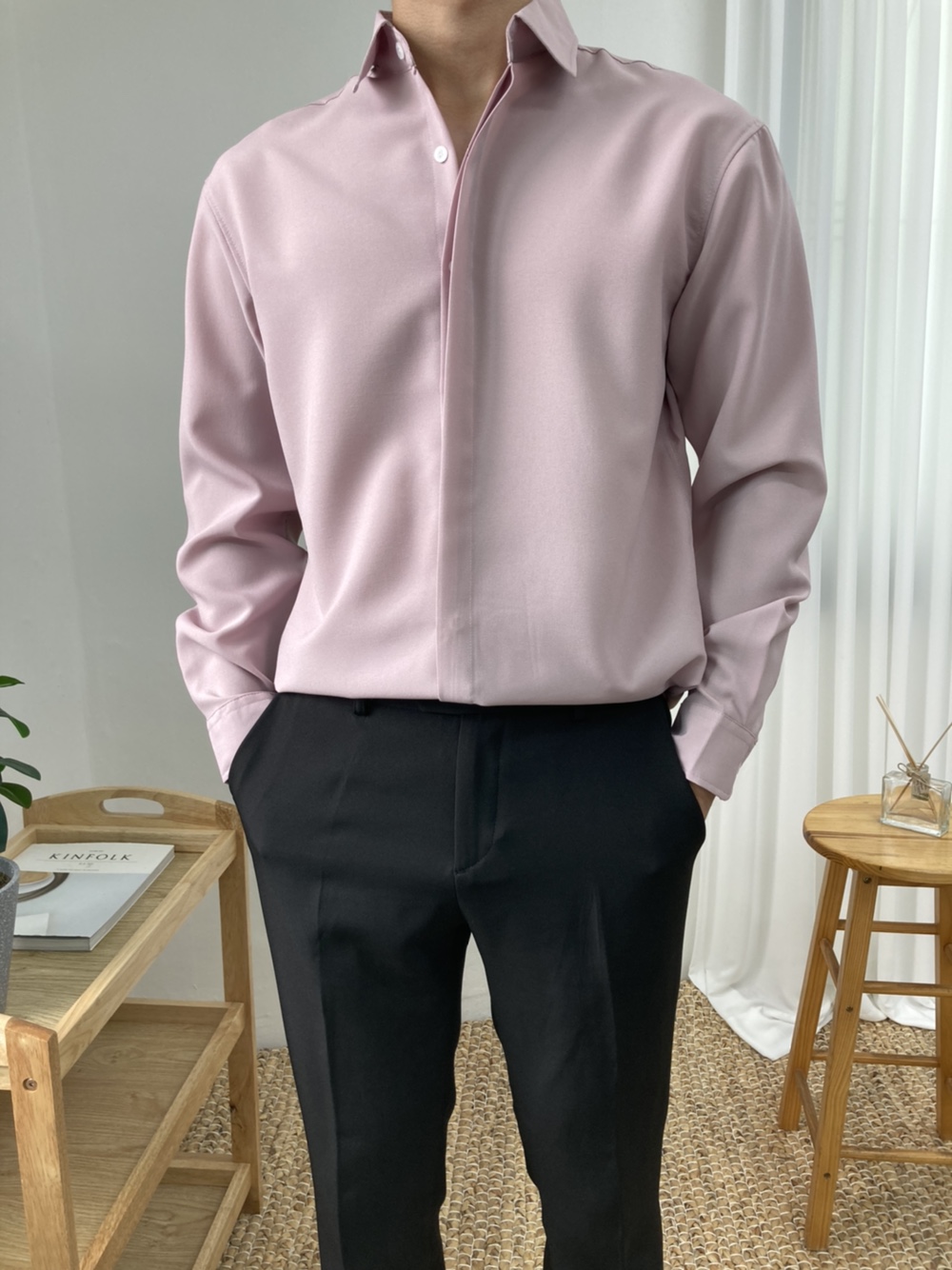 남자셔츠 구김없는 링클프리 히든버튼 세미오버핏 남성남방 / 8color - 상세 이미지 3