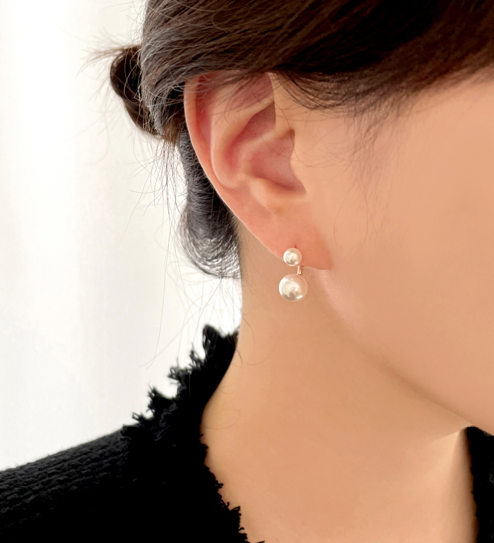 [무배/실버925] 14k 로즈골드 스왈 진주 드롭 클러치 투웨이 귀걸이