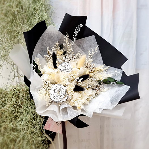 드라이플라워 프리저브드플라워 졸업식 꽃다발 미니 꽃선물 시들지않는꽃 파랑장미수국