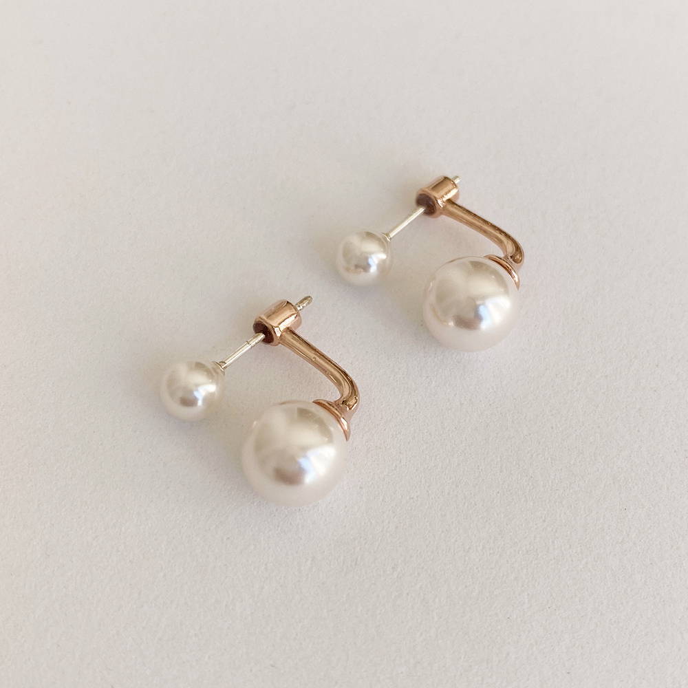 [무배/실버925] 14k 로즈골드 스왈 진주 드롭 클러치 투웨이 귀걸이