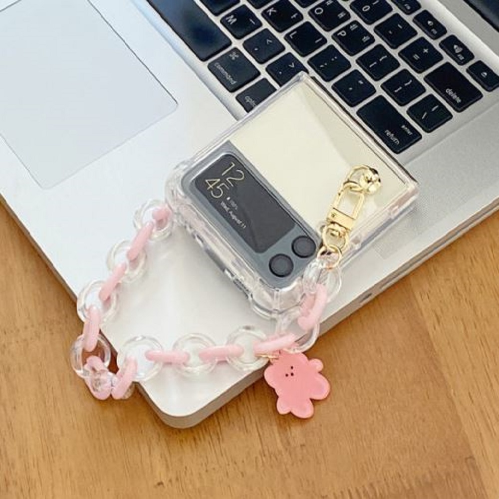 갤럭시 Z플립4 케이스 제트플립4 곰돌이 스트랩 투명 - 상품 이미지