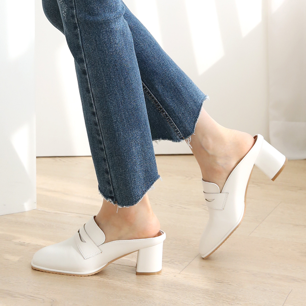 여성 키높이 블로퍼 통굽 스퀘어 미들굽 뮬힐 슬리퍼