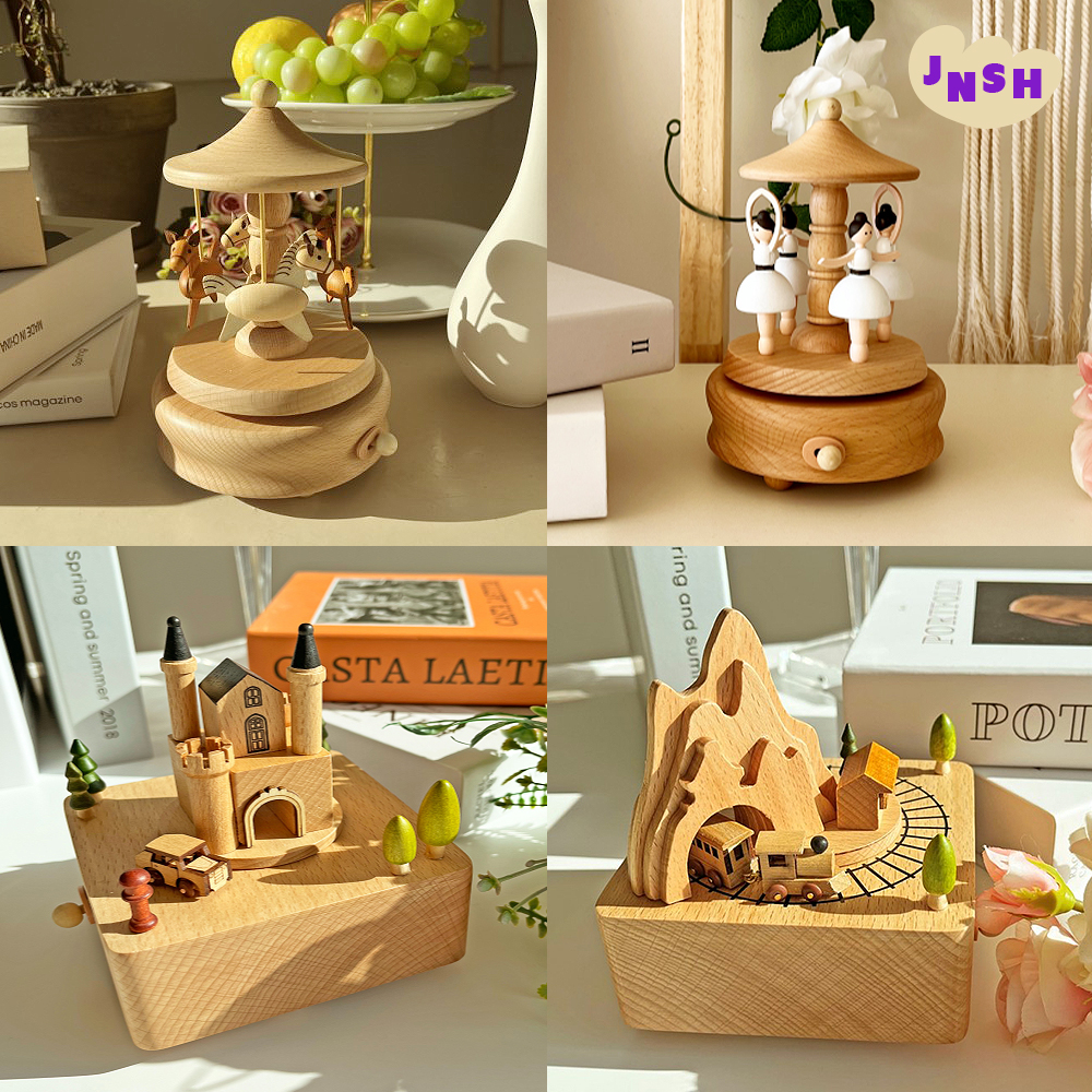 재니쓰홈 원목 오르골 회전목마 크리스마스 선물 우드 생일축하 아기방 꾸미기 소품