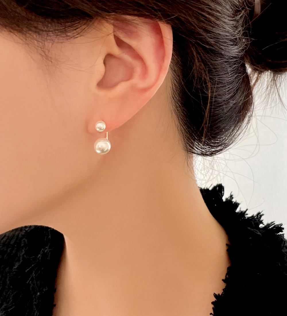 [무배/실버925] 14k 로즈골드 스왈 진주 드롭 클러치 투웨이 귀걸이