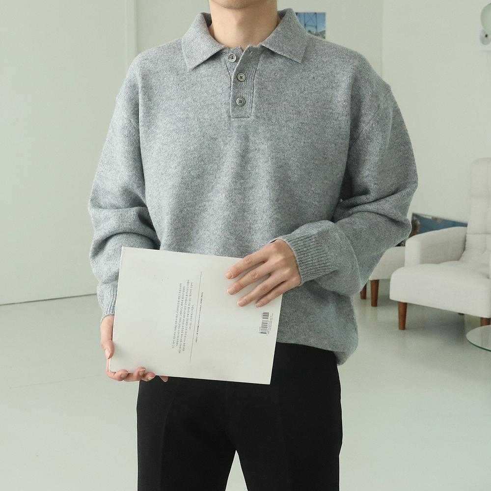 남자니트 캐시미어 헨리넥 카라 니트 이미지 6