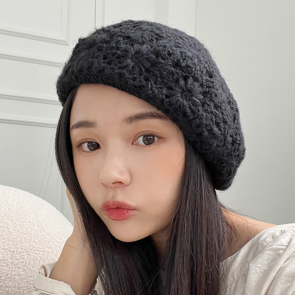 겨울 크로쉐 니트 플라워 베레모 빵모자 이미지 7