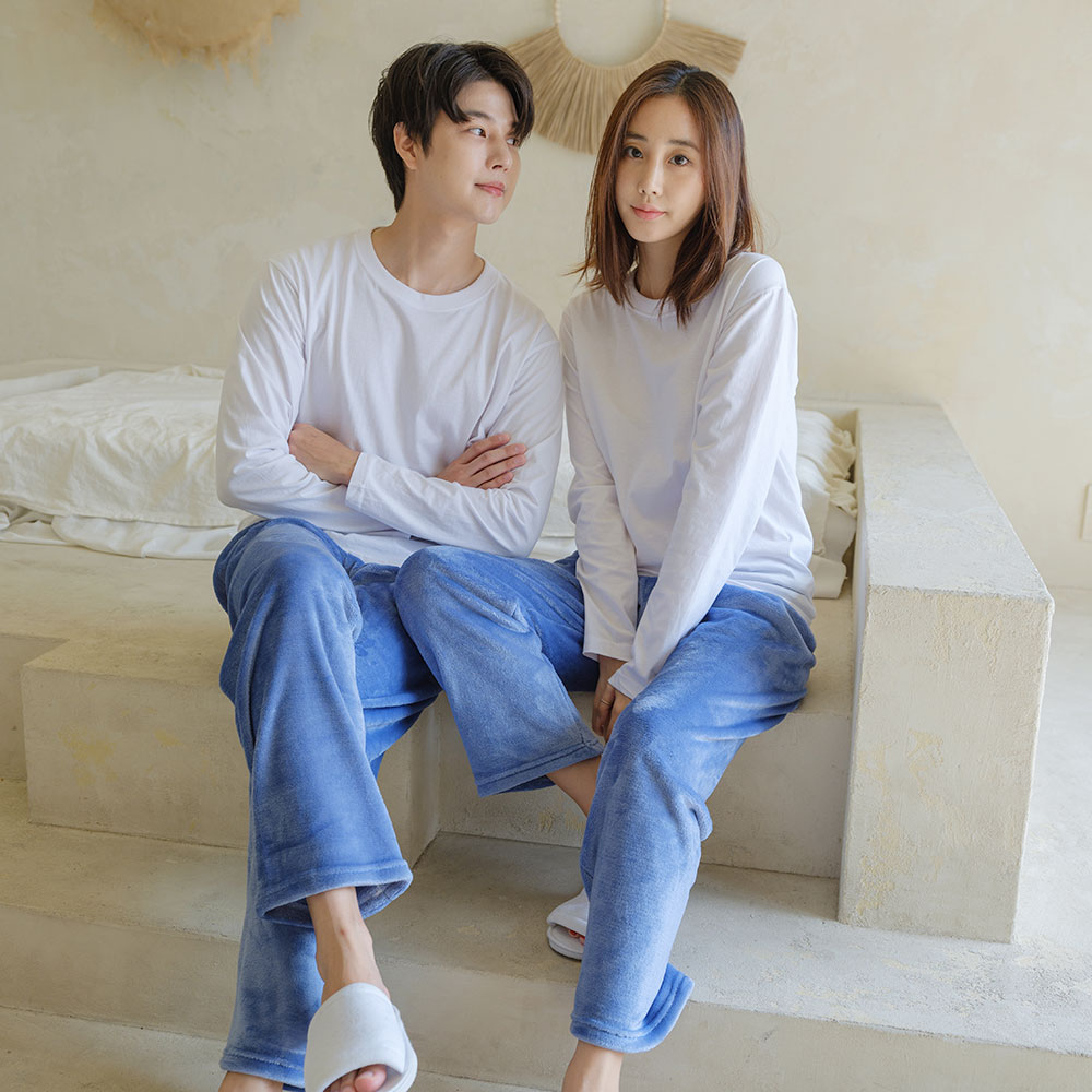 에이원 커플용 보슬보슬 심플 밍크 수면 잠옷 바지 파자마 - 상세 이미지 5