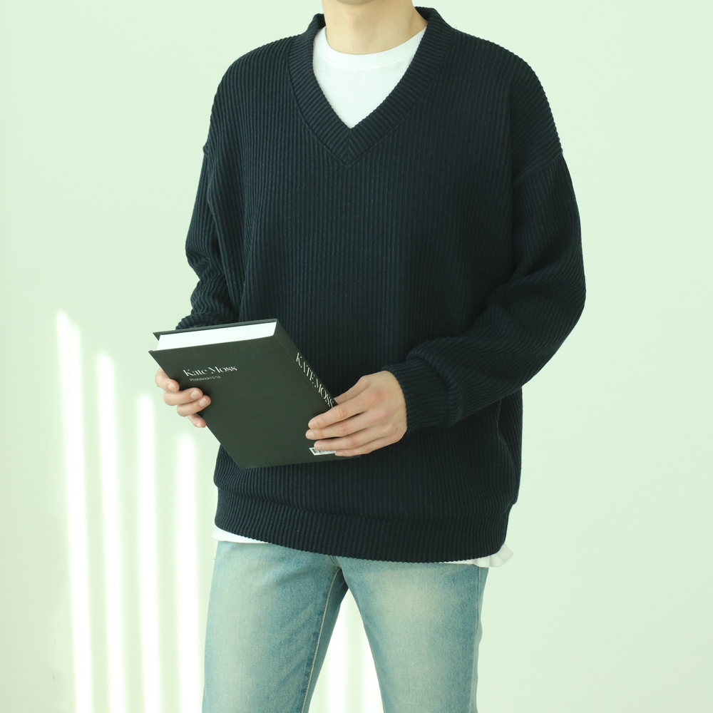 남자니트 구김없는 골지 브이넥 남자 니트 이미지 3