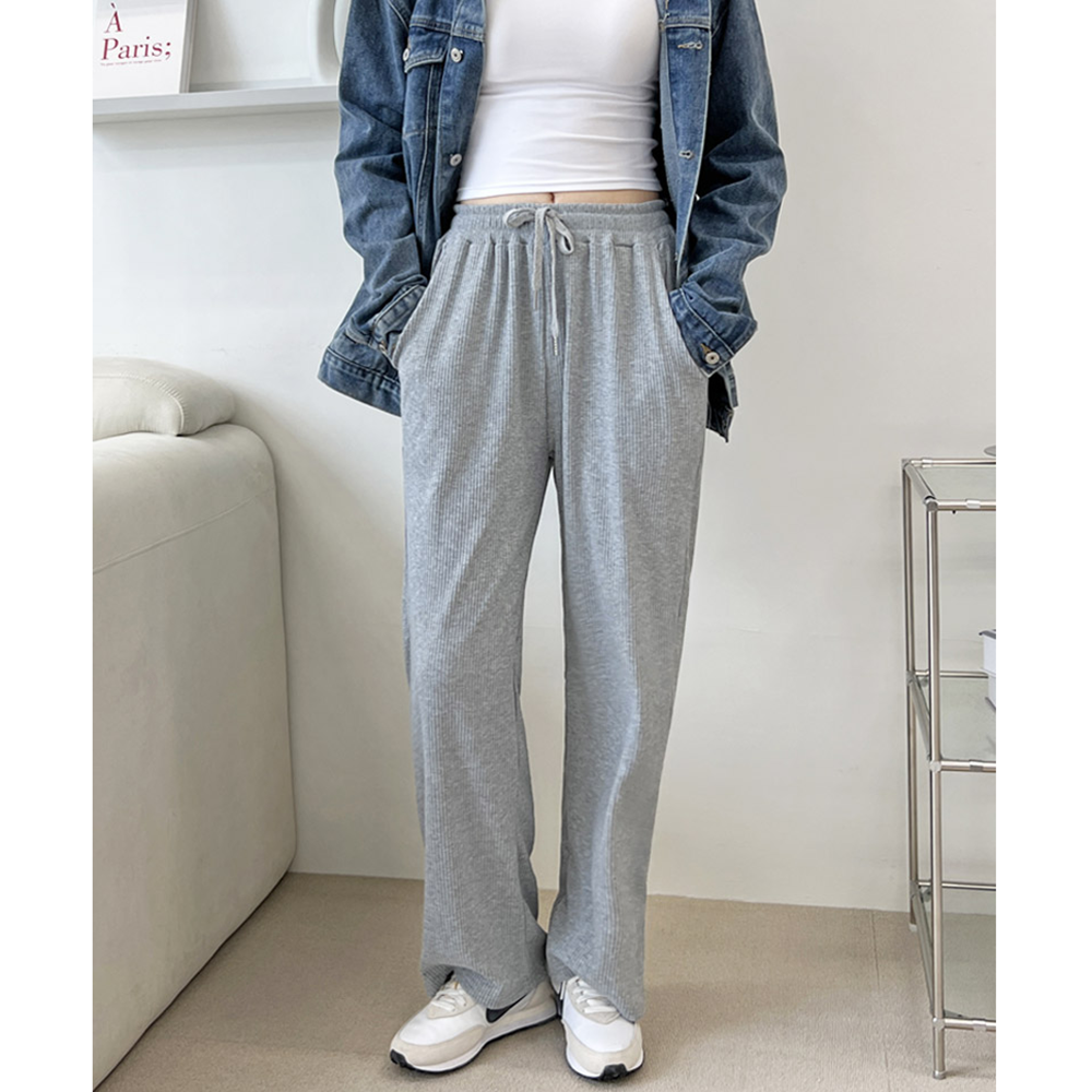 77사이즈바지 통 넓은 빅사이즈 여성 골지 고무줄바지 이미지 3