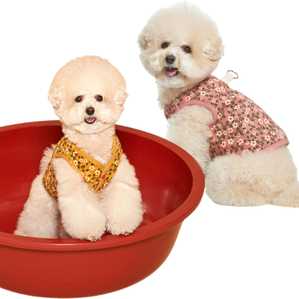 꽃무늬 할매 강아지 김장 조끼 하네스고리 기모 할머니 반려견 수면잠옷 고양이 수면조끼 S