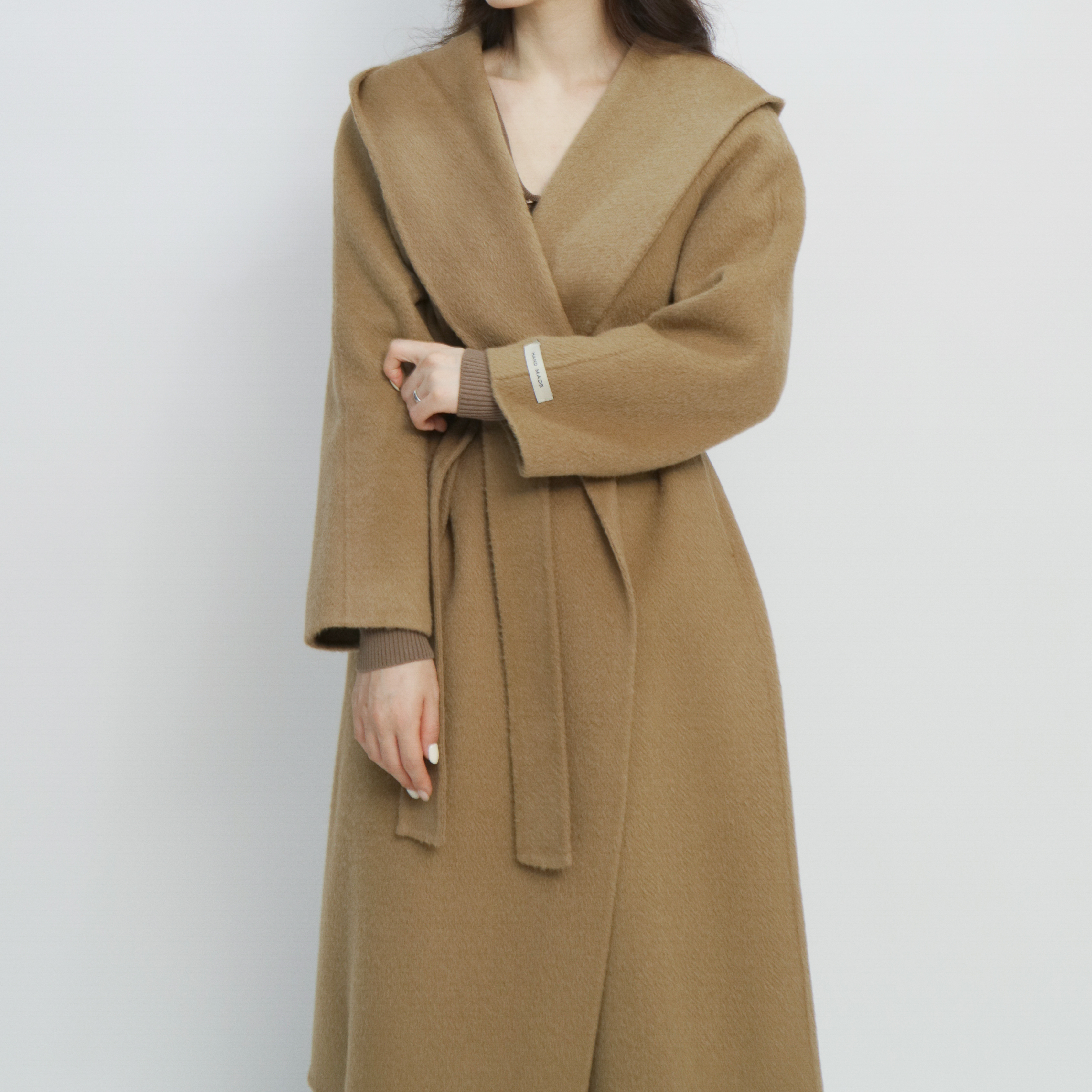センソバー レディース アルパカウール100% フードショールカラー ハンドメイド ロングコート 3色