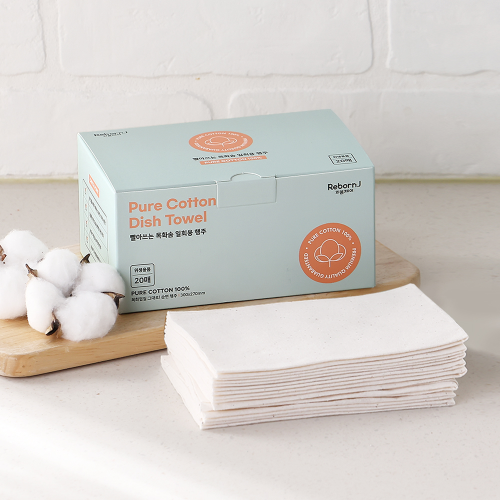 빨아쓰는 무표백 목화솜 주방 일회용 행주 20매 1개, 30cm, 화이트