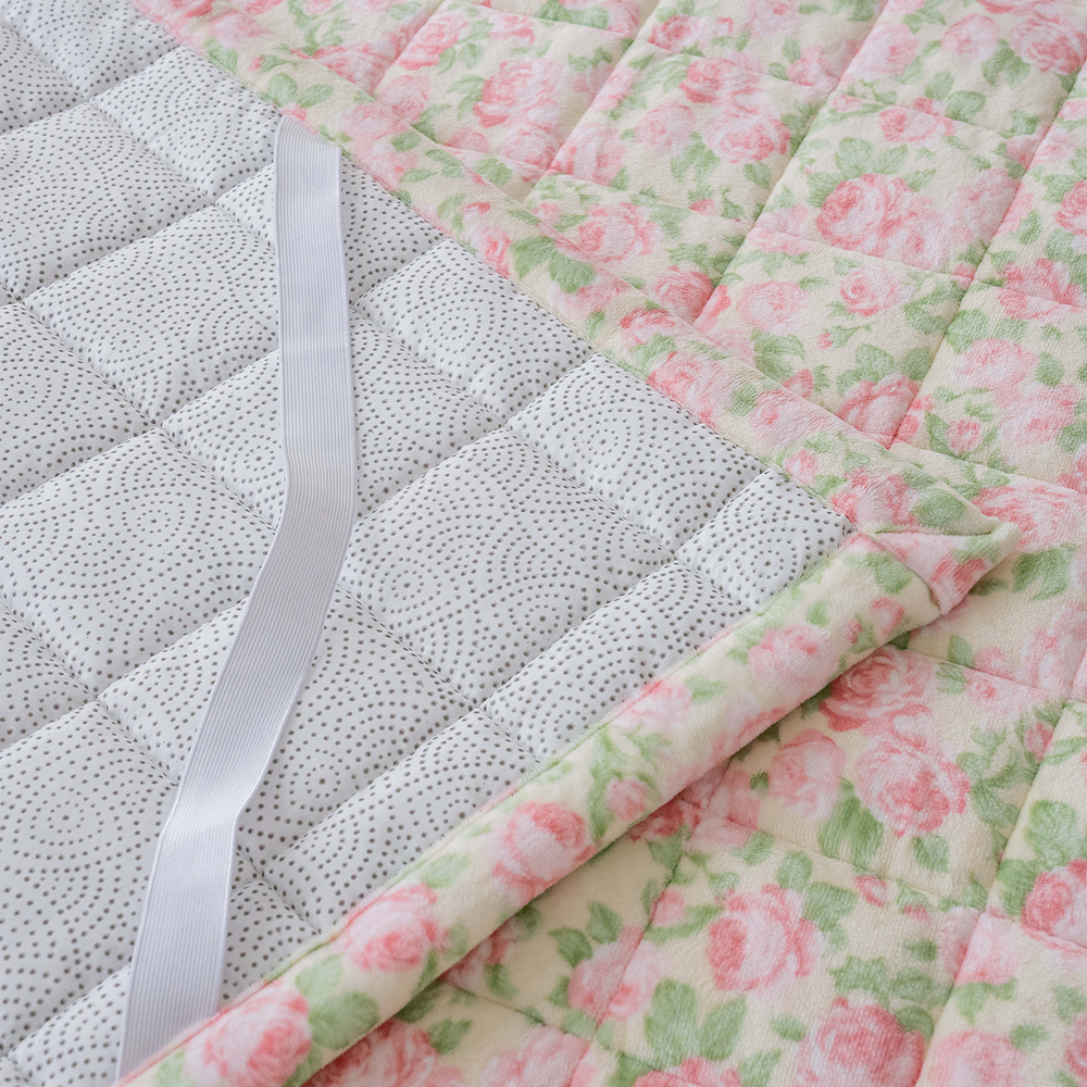 플라워패턴 극세사 리브 3mm 따뜻한 꽃무늬 극세사패드 미끄럼방지 고무밴드 겨울침대패드