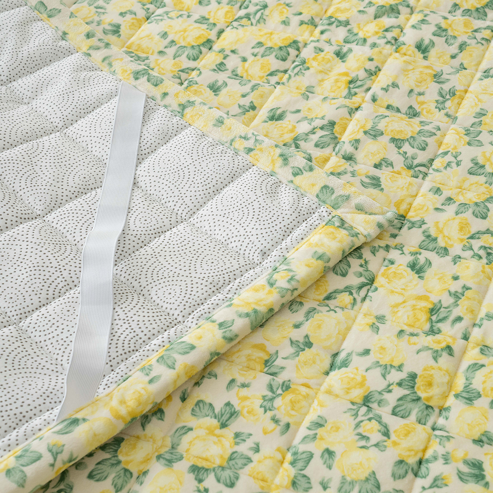 플라워패턴 극세사 리브 3mm 따뜻한 꽃무늬 극세사패드 미끄럼방지 고무밴드 겨울침대패드