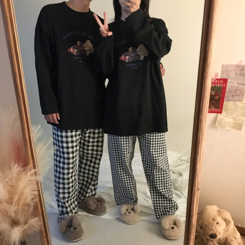 ❤️6만장 돌파 당일출고❤️국산 안심 체크 9부 커플 수면 잠옷바지 파자마파티 피치기모 홈웨어 상세 이미지 10
