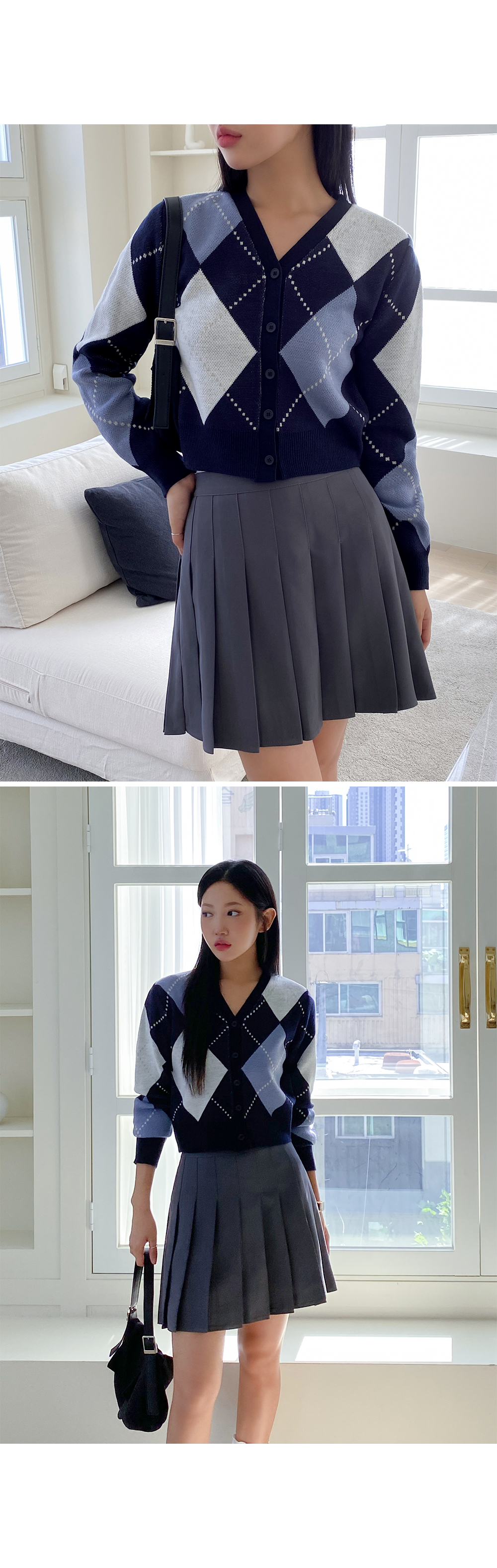 [3천장돌파][MADE] 빅사이즈 44-100 키라 브이넥 아가일 크롭 가디건 상세 이미지 23