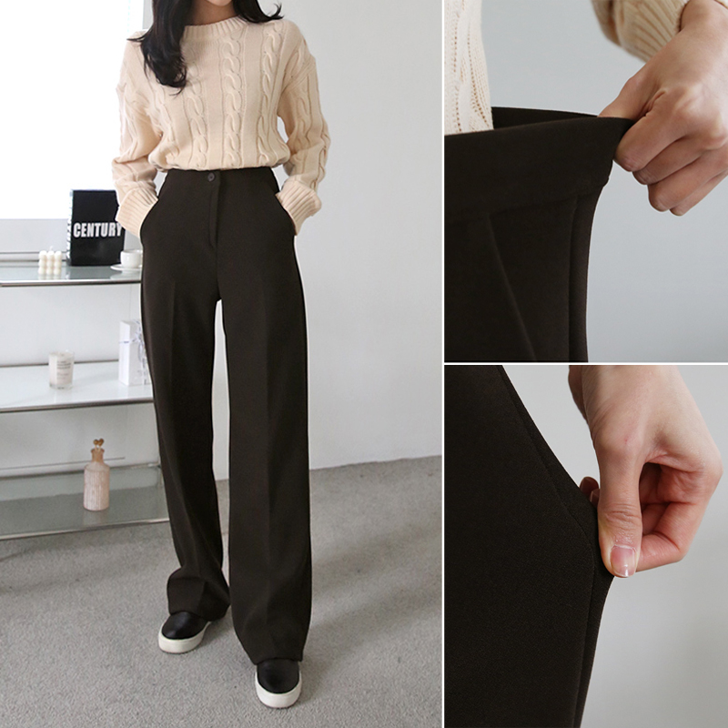 겨울 하이웨스트 밴딩 와이드팬츠 여성 기모바지 밴딩 여자 슬랙스 겨울팬츠 고무줄 통바지 - 상품 이미지