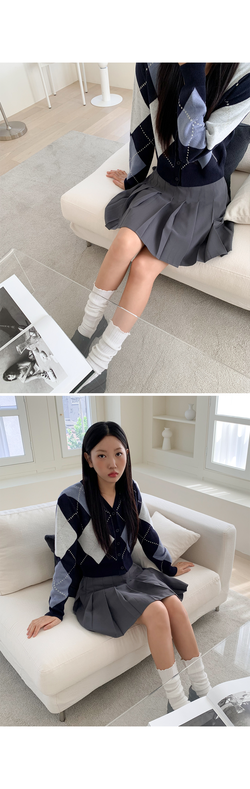 [3천장돌파][MADE] 빅사이즈 44-100 키라 브이넥 아가일 크롭 가디건 상세 이미지 25