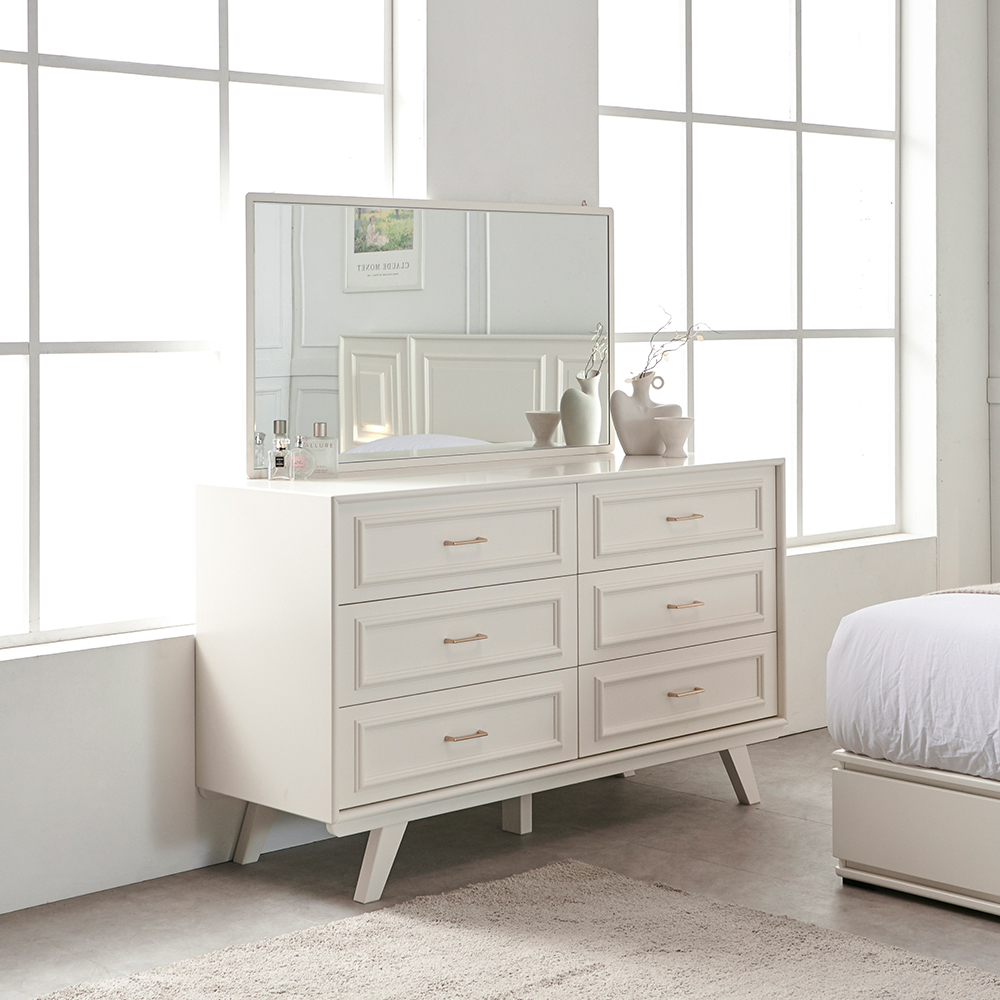 국내생산 웨인스코팅 와이드 이브 서랍장 1450x485x845mm, 3단, 밀크아이보리