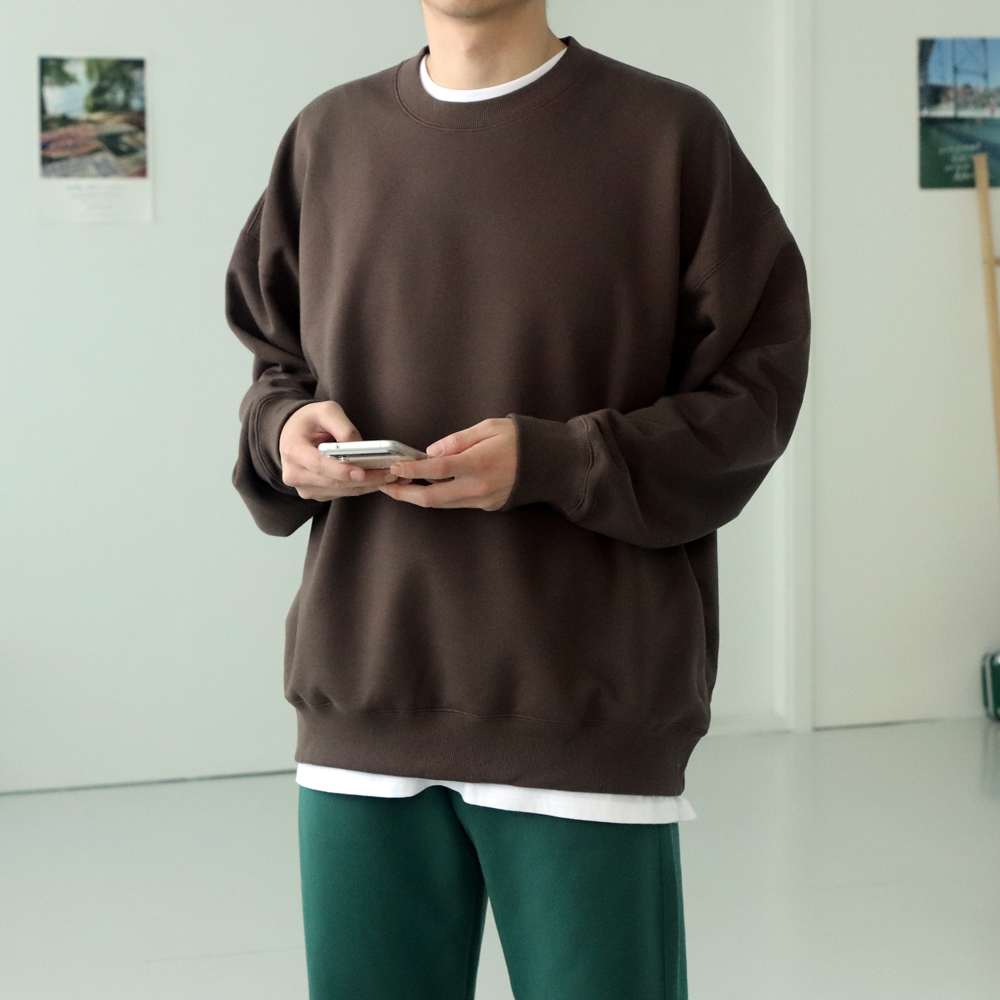 남자맨투맨 남자 오버핏 쭈리 맨투맨 수피마티셔츠 - 상세 이미지 4