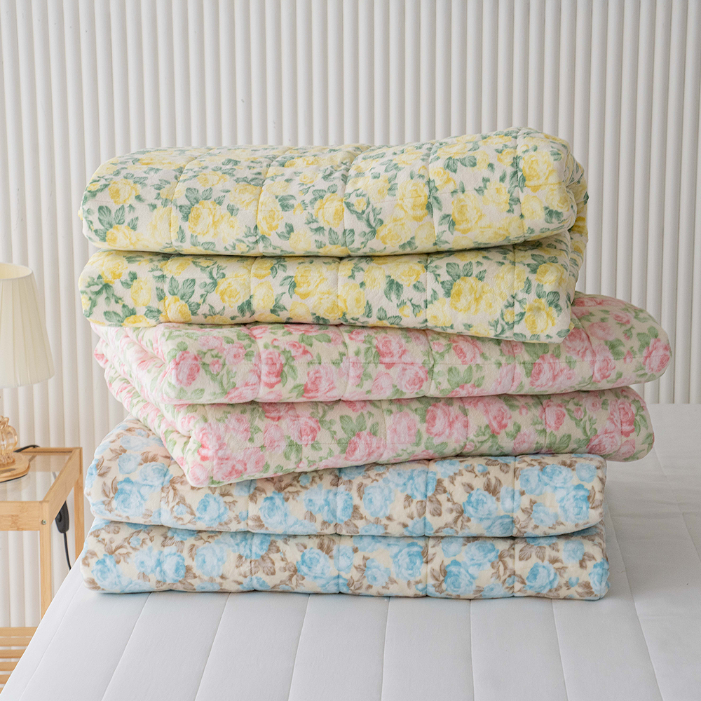 플라워패턴 극세사 리브 3mm 따뜻한 꽃무늬 극세사패드 미끄럼방지 고무밴드 겨울침대패드