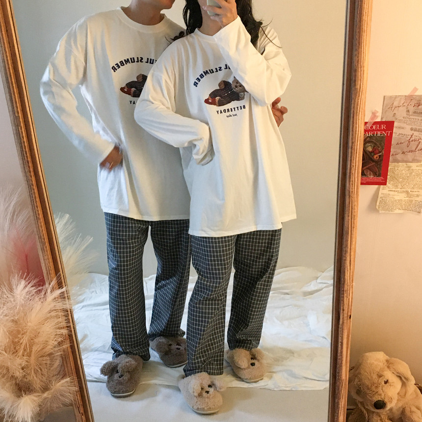 ❤️6만장 돌파 당일출고❤️국산 안심 체크 9부 커플 수면 잠옷바지 파자마파티 피치기모 홈웨어 상세 이미지 9