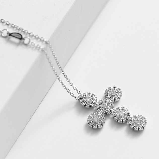 실버 써클 큐빅 십자가 펜던트 써지컬스틸 목걸이 - 상세 이미지 2