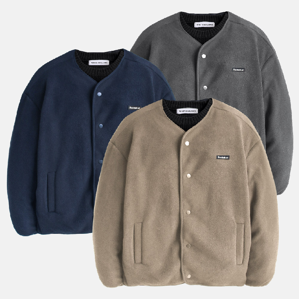 남성 후리스 자켓 양털 뽀글이 집업 겨울 오버핏 노카라 제품 이미지