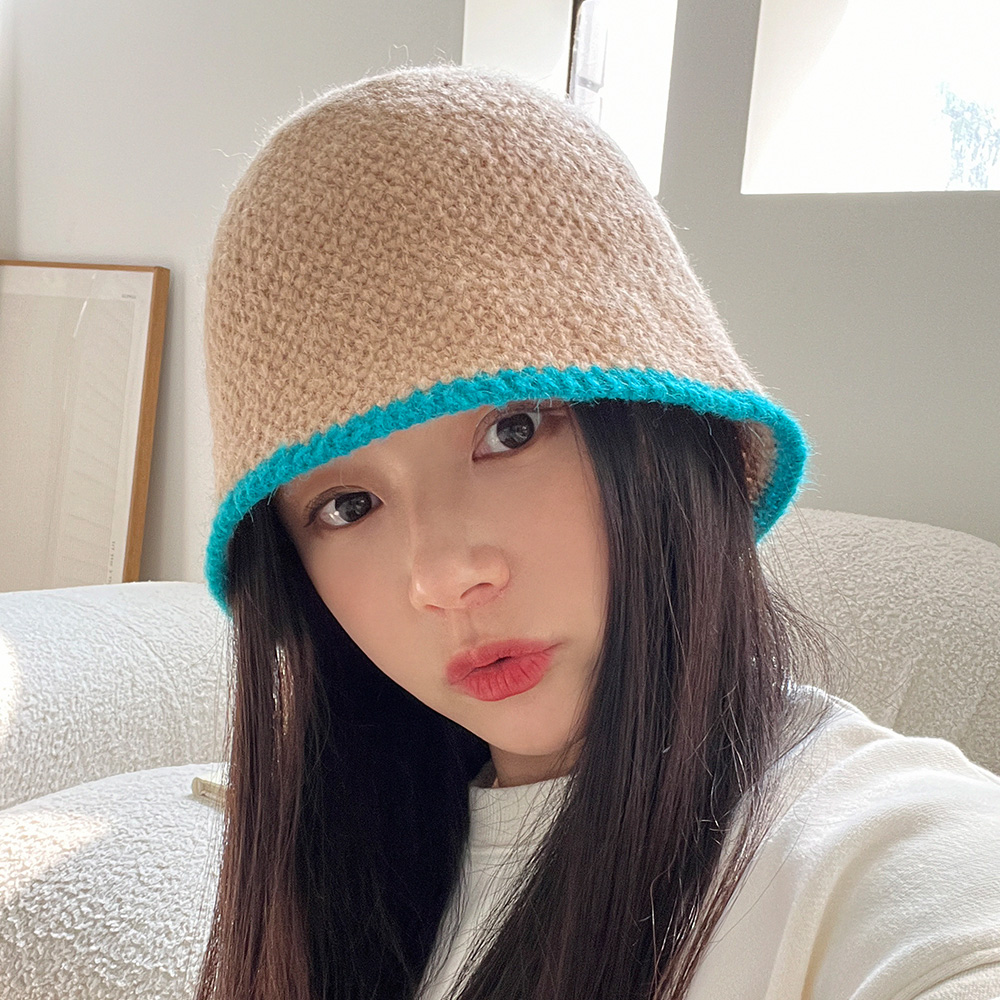 가을 겨울 알파카 컬러 배색 니트 벙거지 여성 버킷햇 이미지 8
